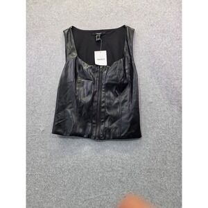 Forever 21 Faux Leather Zip Front Corset Top Black Small New With Tags